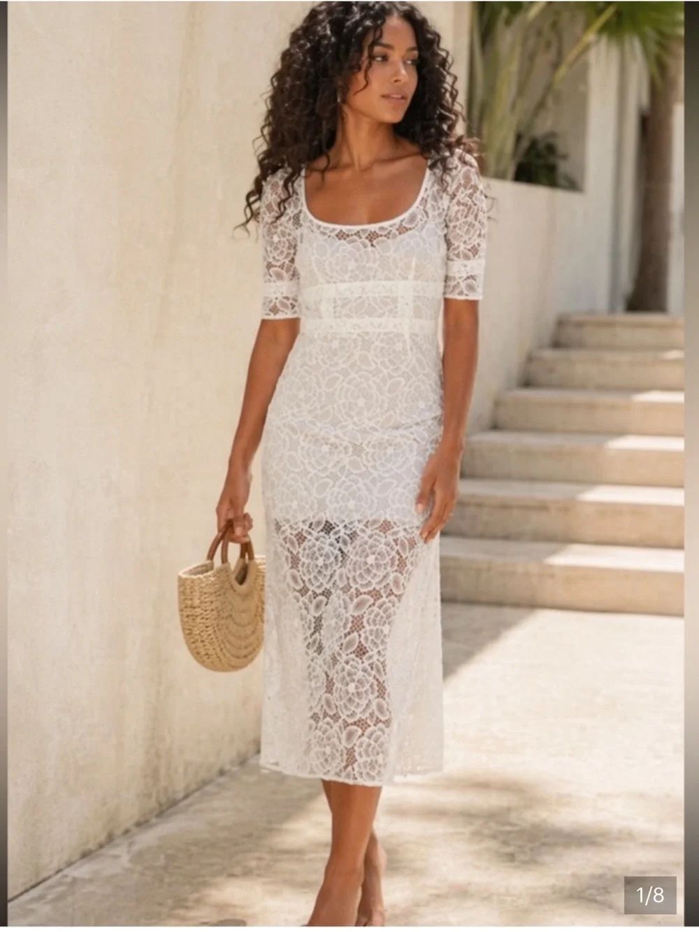 New For Love and Lemons Marilyn Midi Dress Lace Ivory Medium